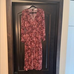 Bohme Long Sleeve Floral Dress in Deep Burgundy